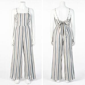 Charlotte Russe M Blue White Striped Wide Leg Jumpsuit Tie Back Boho